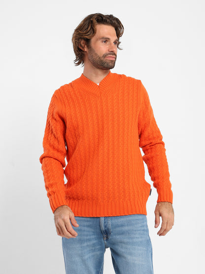 V-Neck Oversized Cable Knit Pullover