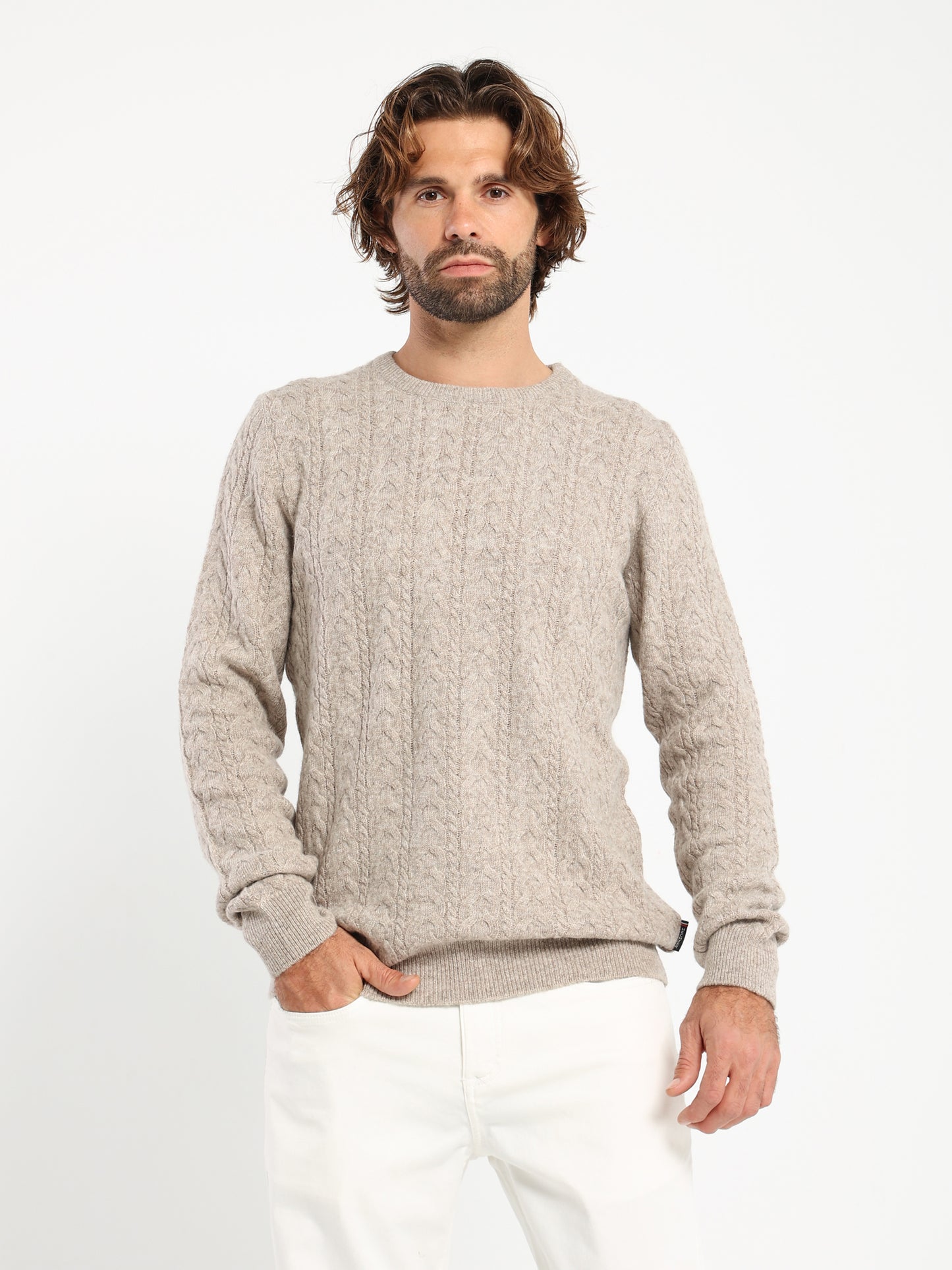 Round-Neck Cable Knit Pullover