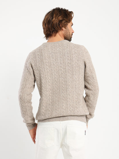 Round-Neck Cable Knit Pullover