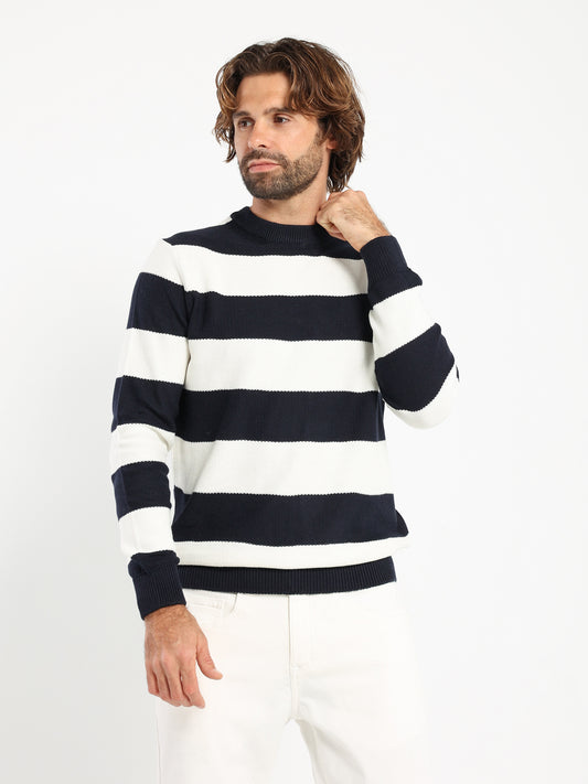 Round-Neck Striped Pullover