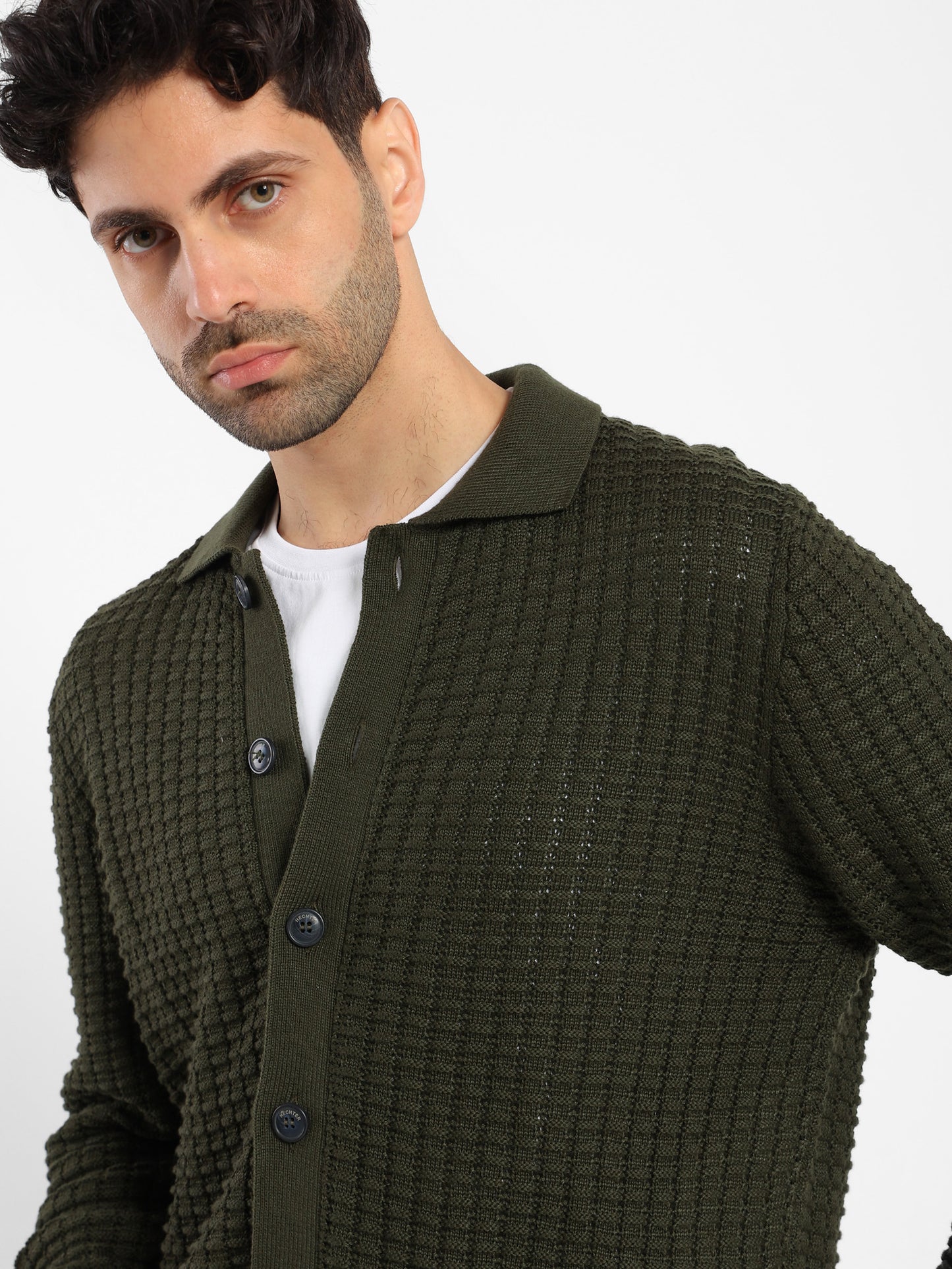 Structured Cardigan with Collar and Buttons