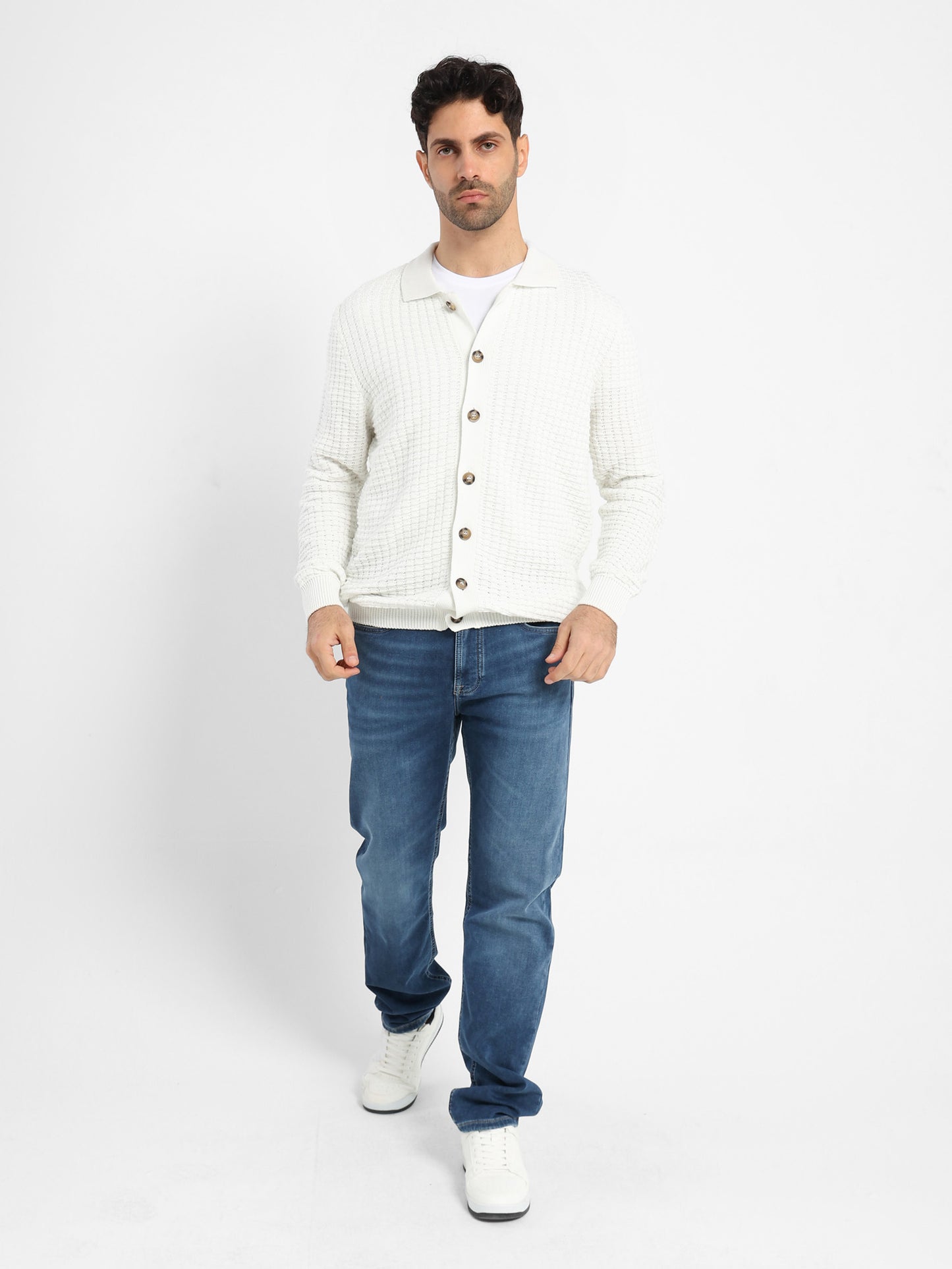 Structured Cardigan with Collar and Buttons