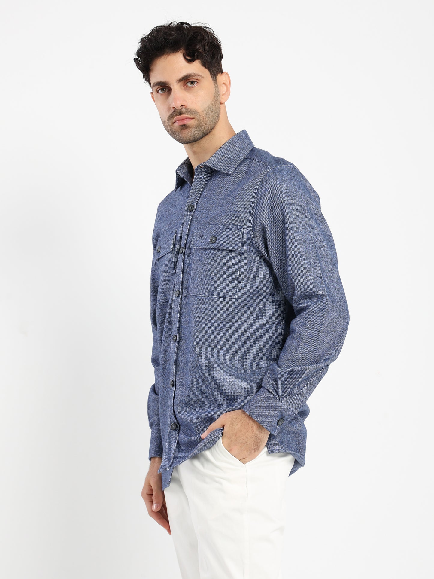 Long-Sleeve Flannel Twill Overshirt