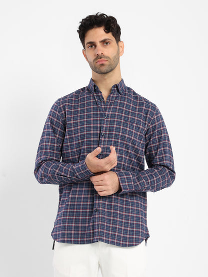 Kent Collar Checked Cotton Long-Sleeve Shirt