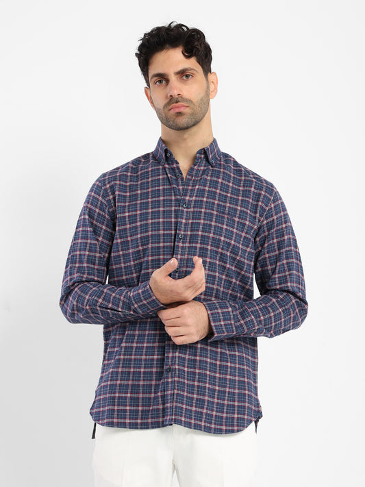 Kent Collar Checked Cotton Long-Sleeve Shirt