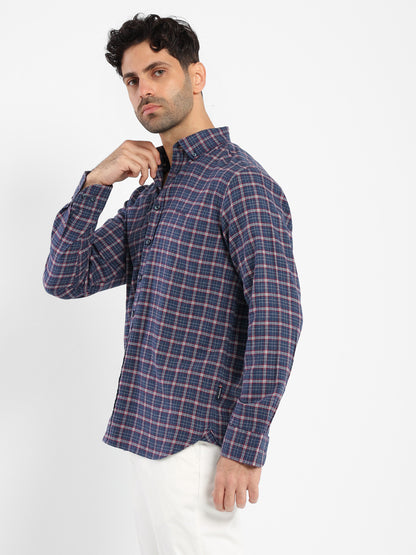 Kent Collar Checked Cotton Long-Sleeve Shirt