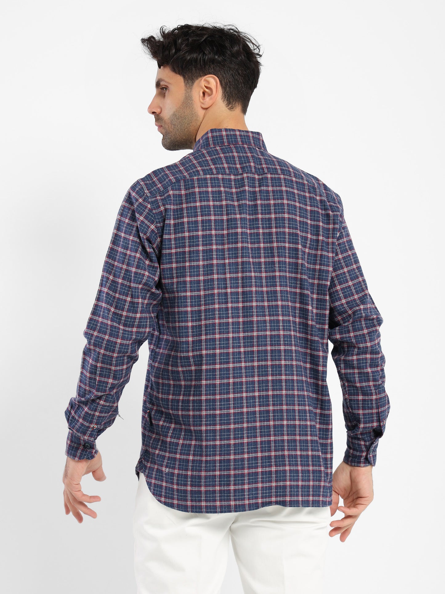 Kent Collar Checked Cotton Long-Sleeve Shirt