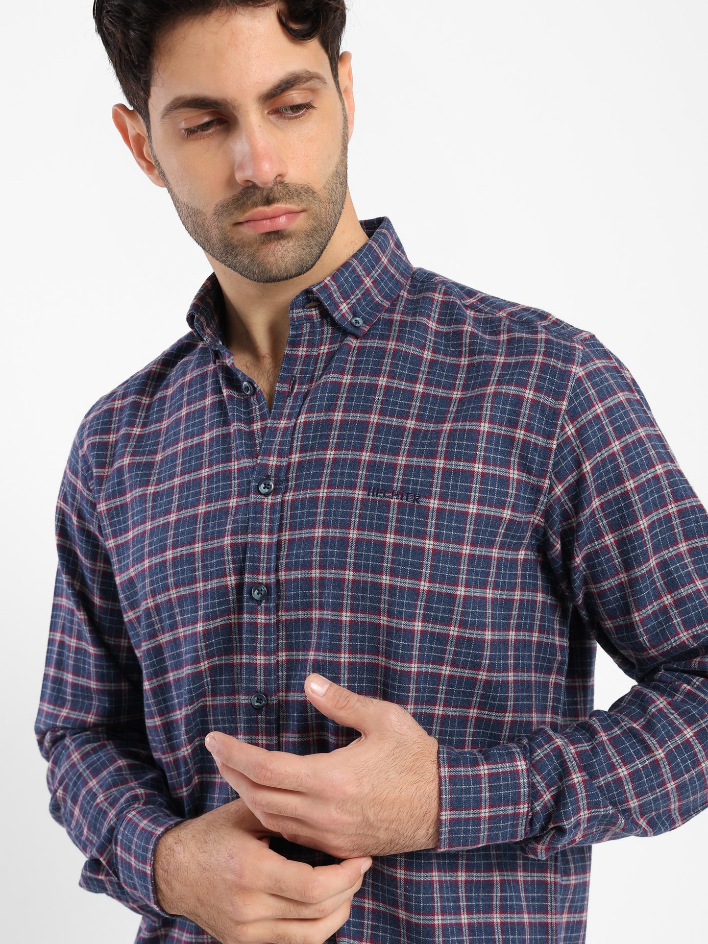 Kent Collar Checked Cotton Long-Sleeve Shirt