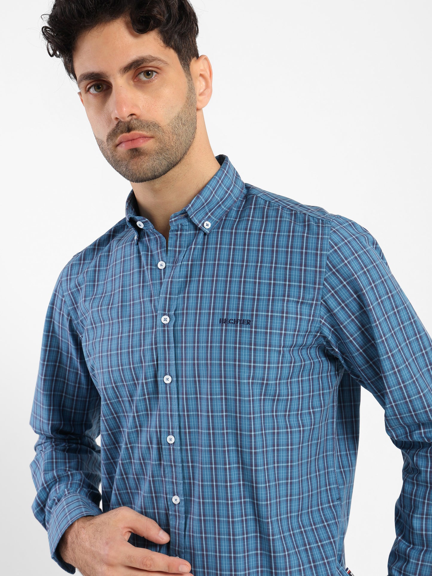Button-Down Checked Cotton Long-Sleeve Shirt