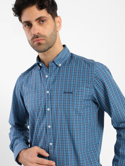 Button-Down Checked Cotton Long-Sleeve Shirt