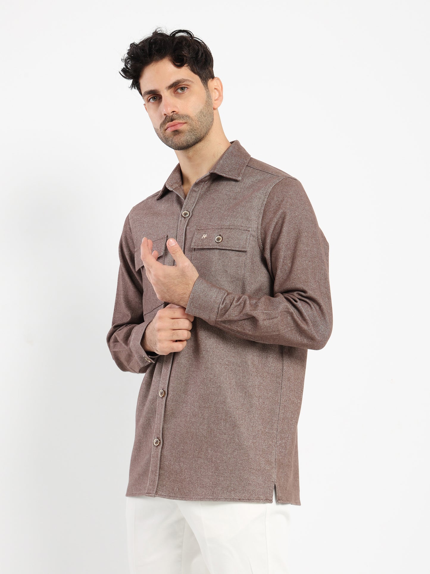 Long-Sleeve Flannel Twill Overshirt