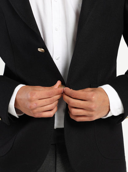 Double-Breasted Blazer with Gold Buttons