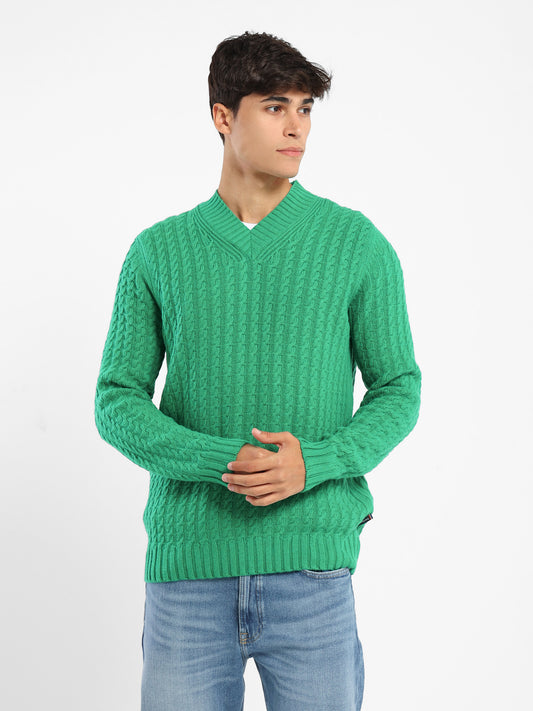V-Neck Oversized Cable Knit Pullover