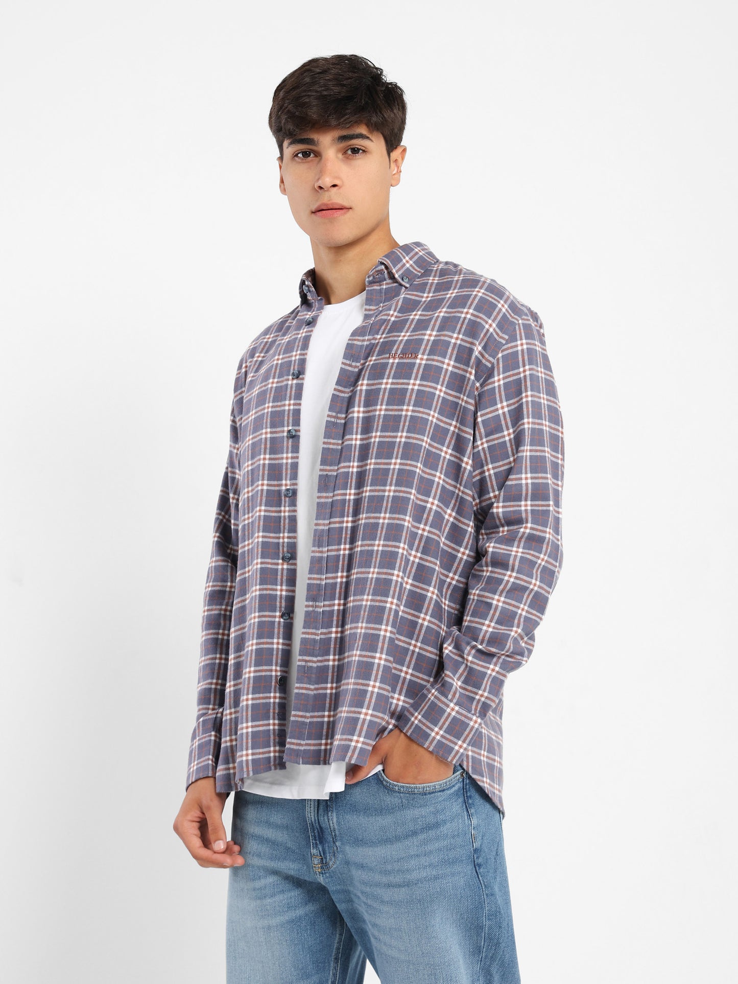 Button-Down Checked Cotton Long-Sleeve Shirt
