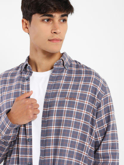 Button-Down Checked Cotton Long-Sleeve Shirt