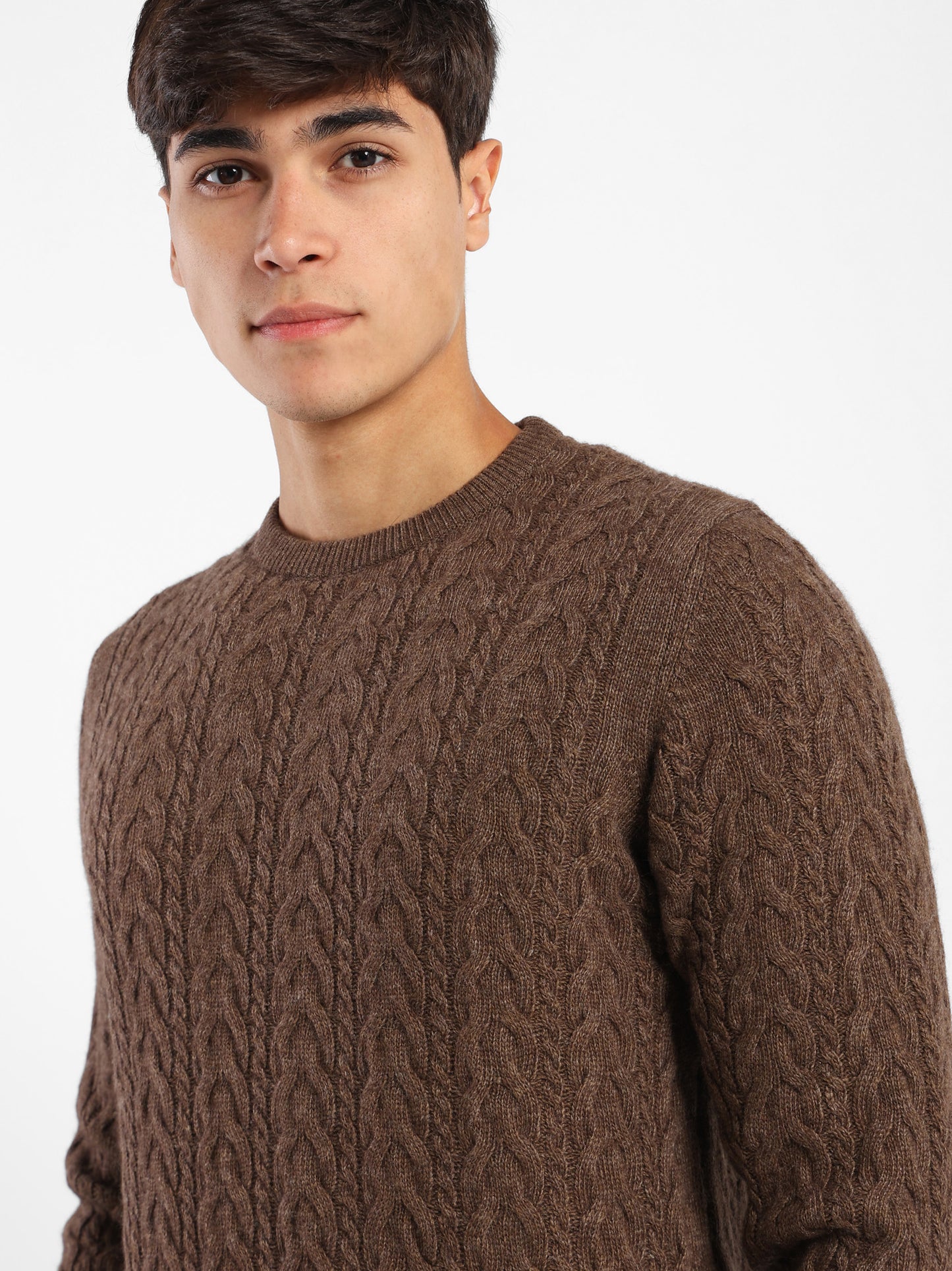 Round-Neck Cable Knit Pullover