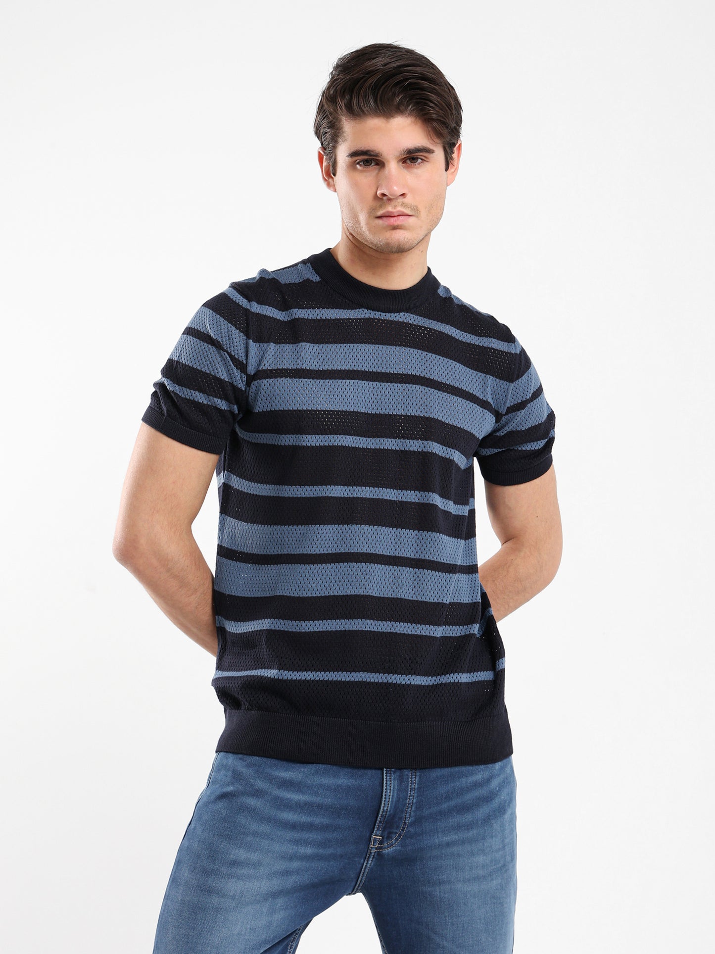 Round Neck Striped Knitwear T-Shirt
