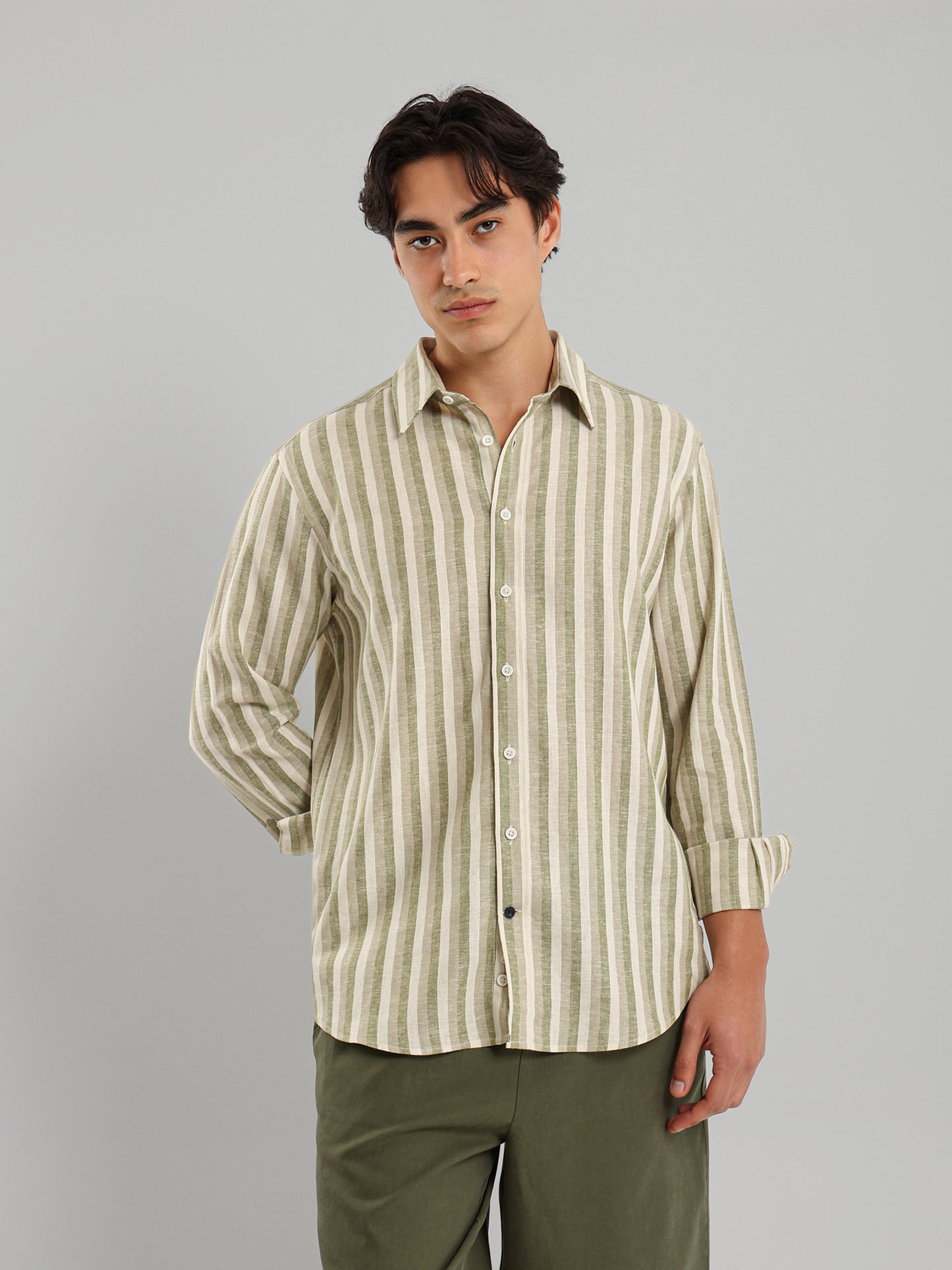 Kent Collar Striped Casual Shirt