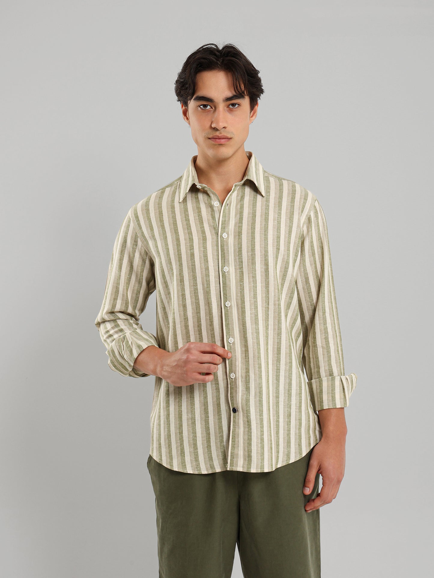 Kent Collar Striped Casual Shirt