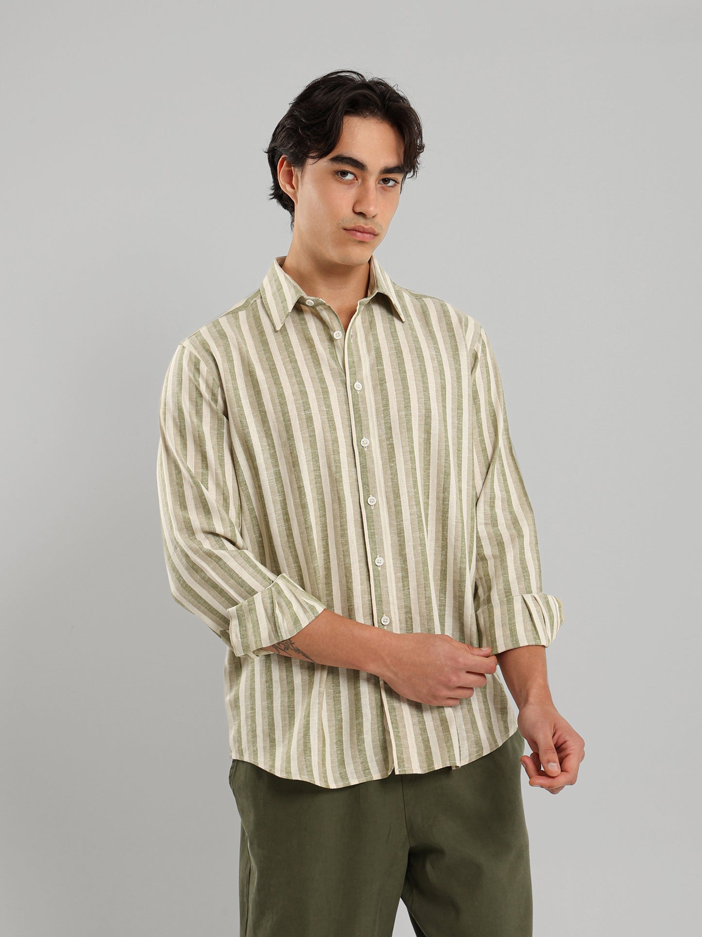 Kent Collar Striped Casual Shirt