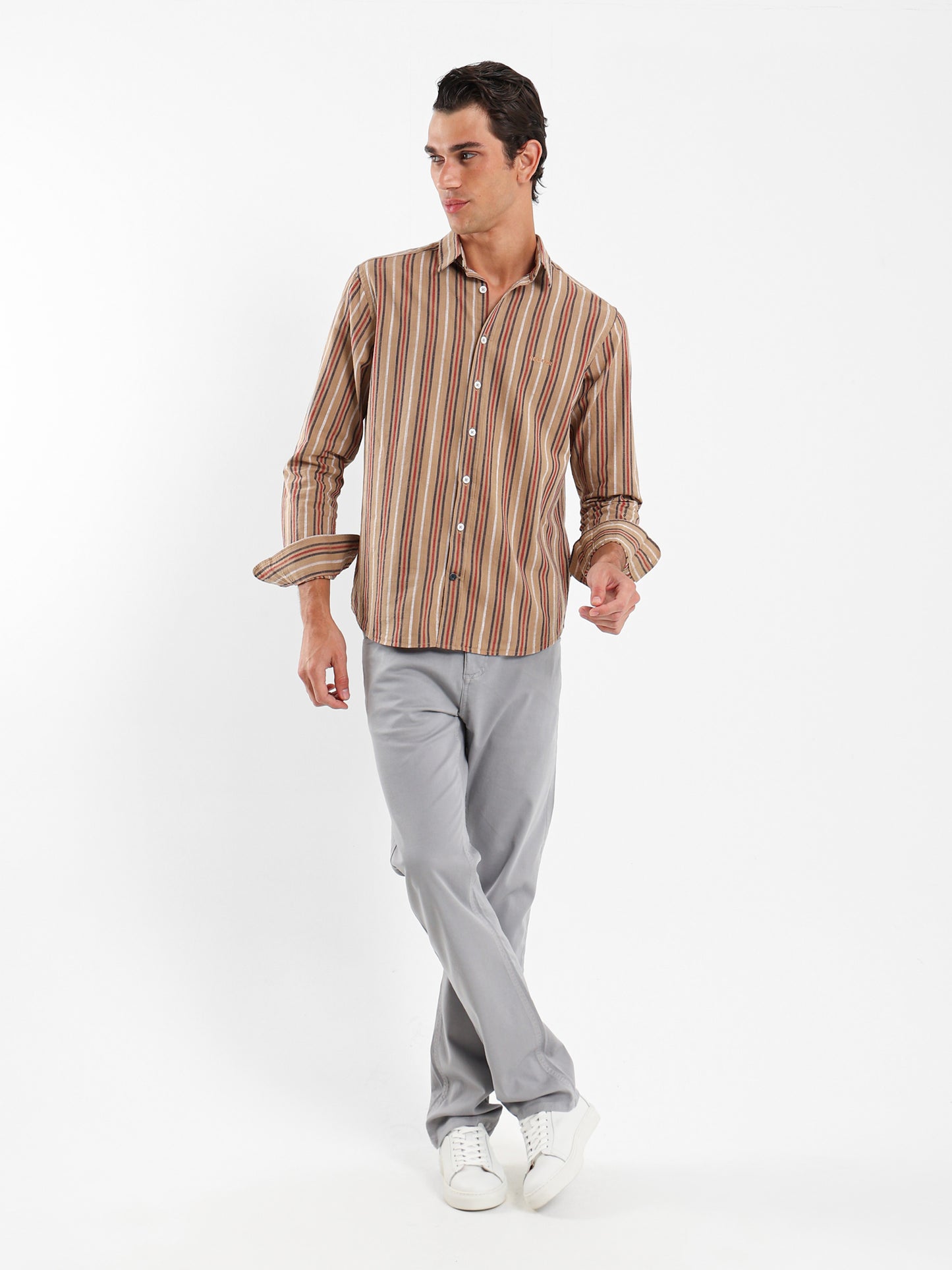 Wide Striped Shirt with Kent Collar