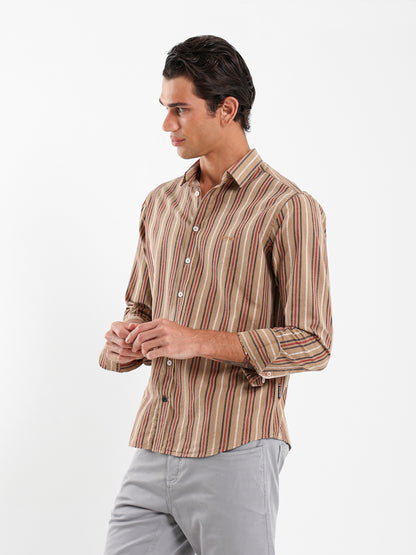 Wide Striped Shirt with Kent Collar
