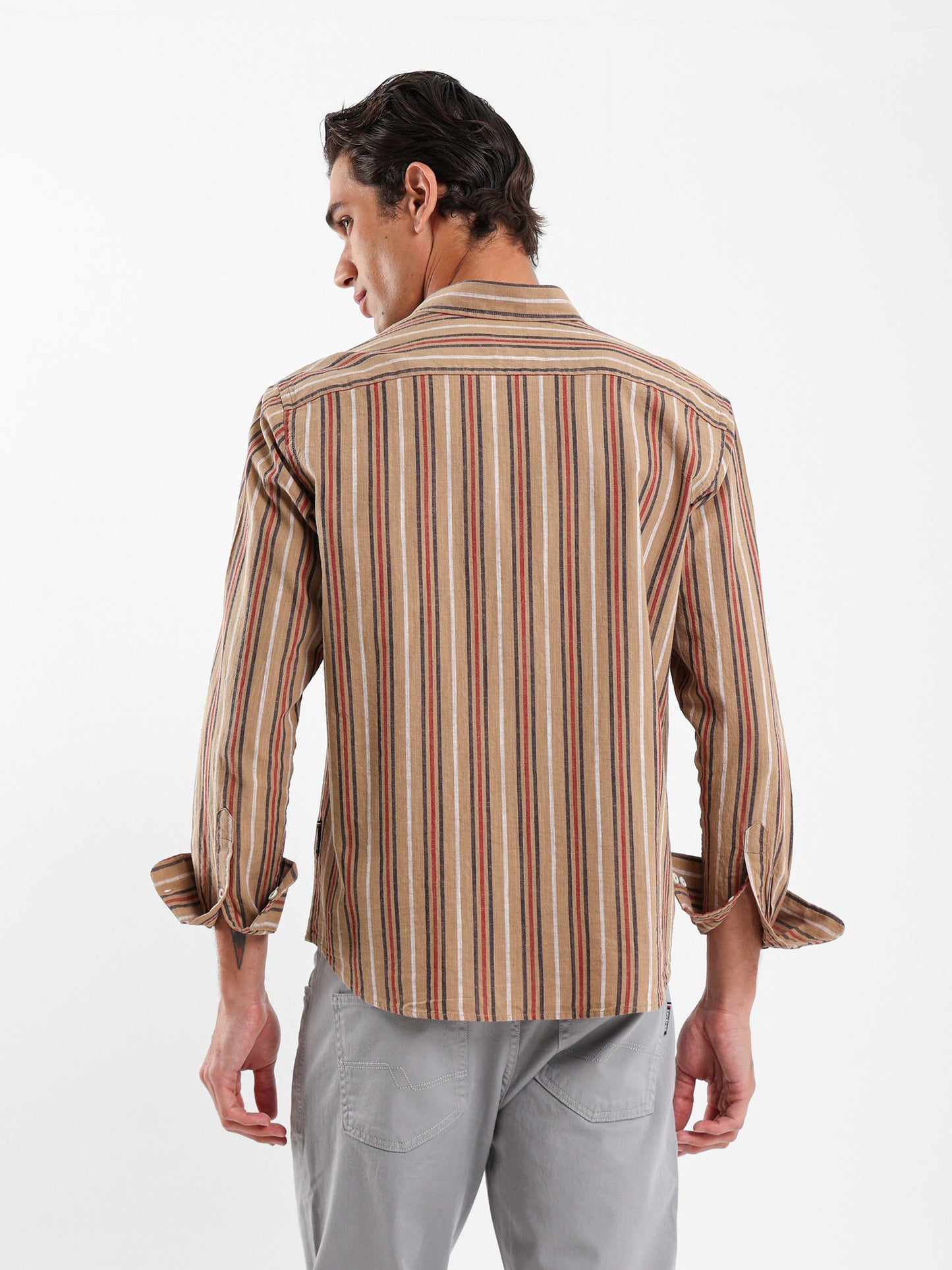 Wide Striped Shirt with Kent Collar